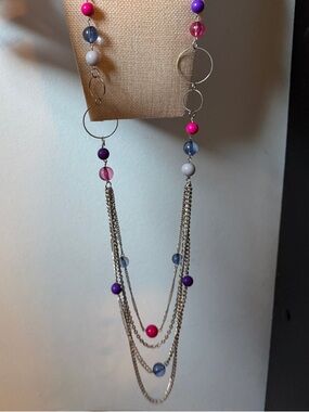 Multi-Color Beaded Layered Necklace - Pink & Purple Accents